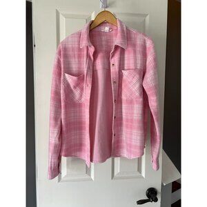 BeachLunchLounge Pink Plaid Button-Up Shirt Jacket Shacket Women’s Medium
